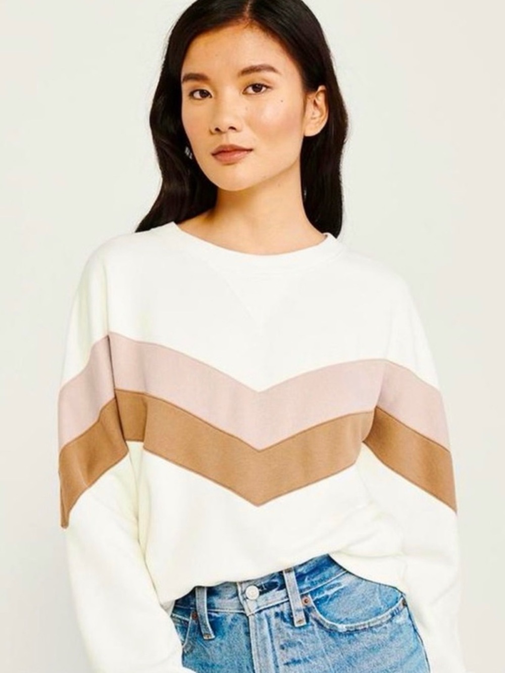 Abercrombie & Fitch Chevron Sweatshirt Cream Tan Pink Pullover XS Cozy